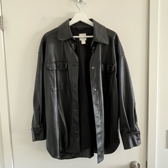 3 for $20 - Oversized Black Faux Leather Shacket - Picture 3 of 6